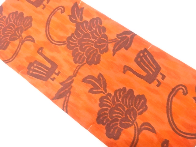 JAPANESE FUKURO OBI / UNUSED / FUSHI TSUMUGI / WOVEN FLOWER ARABESQUE